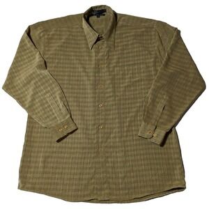 VTG DOMANI PLATINUM‎ MICROFIBER Men Large (15-15 1/2) Green Plaid Shirt EUC